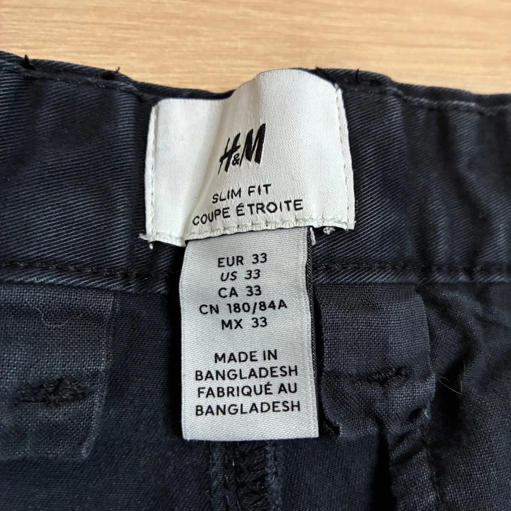 HM Mens Slim Fit Chino Pants Black Cotton Twill Trousers US 33 x 28
